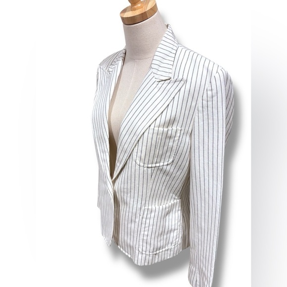 Ralph Lauren Vintage Linen White Black Pinstriped Women’s Blazer Size 12 - Picture 6 of 10